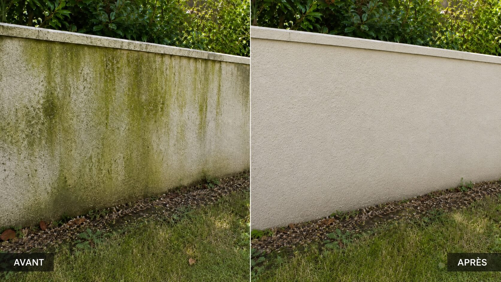 Nettoyage d'un mur de jardin à la vapeur basse pression par Vapuris by Enduiest à Nancy